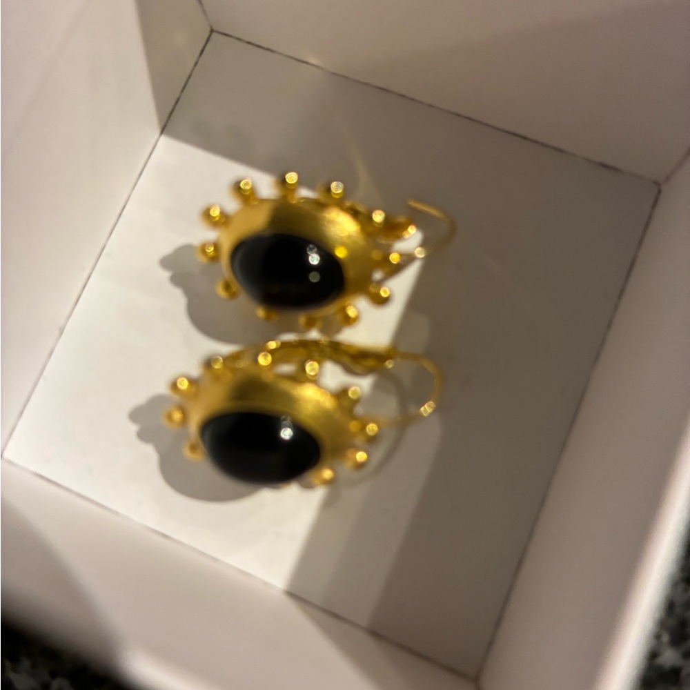 Designer Gold and Black Dangle Earrings.
